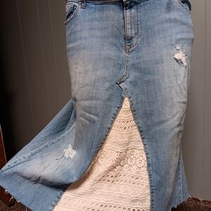 Old Navy Blue Denim Skirt with Cream Lace Insert